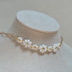 The Urban Petal white flower choker necklace on bust display, handcrafted in BC Canada
