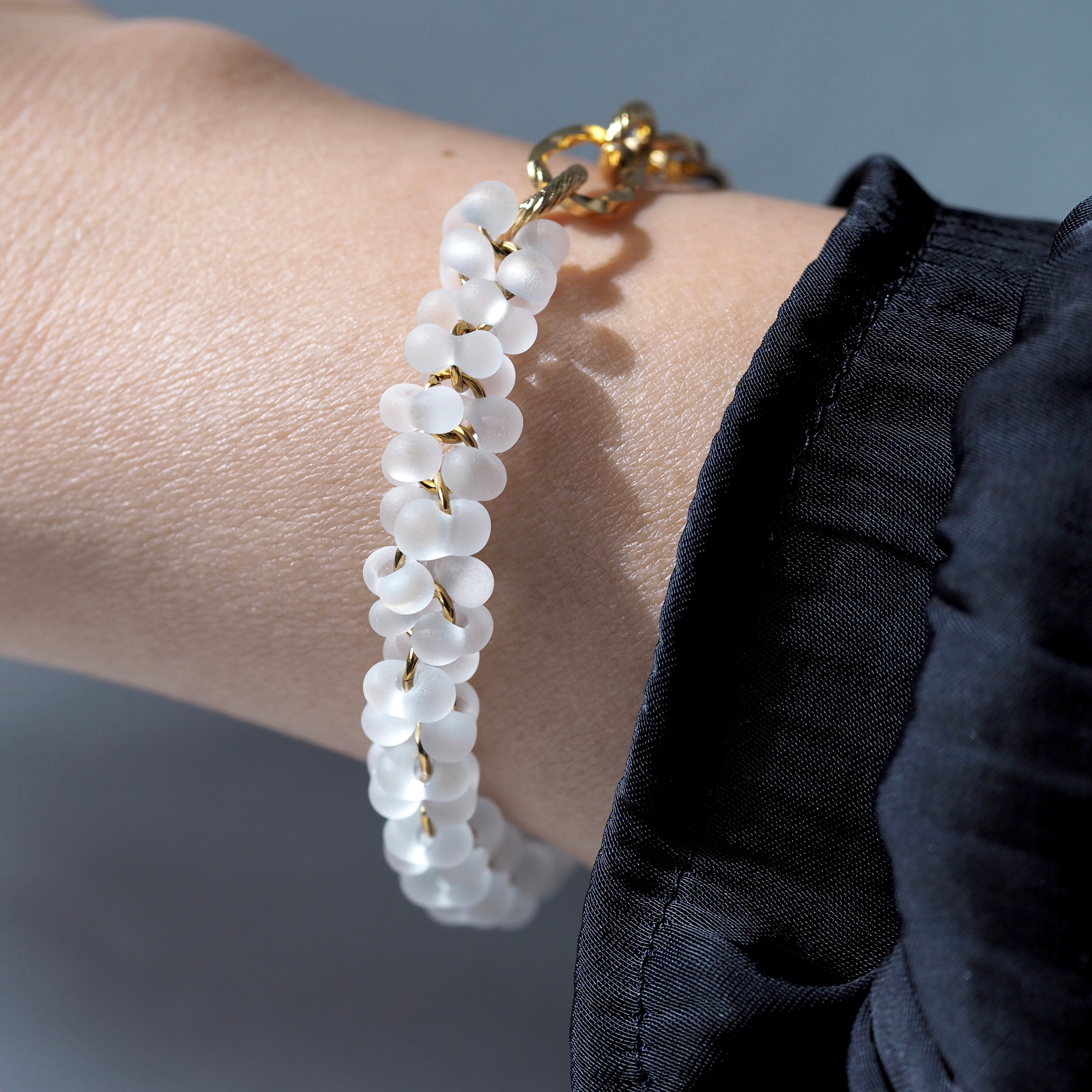 The Prism Bracelet – worn on wrist, modern glass bead bracelet made in BC, Canada