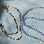 Dreamtide Tide choker necklace with gold paperclip chain, handmade glass bead jewelry Canada