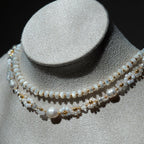Dreamtide Shore choker layered with The Pearl Meadow, elegant bridal wedding necklace stack handcrafted in BC Canada