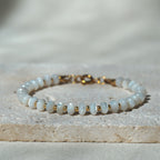 Dreamtide Shore handcrafted white iridescent glass bead bracelet, made in BC Canada