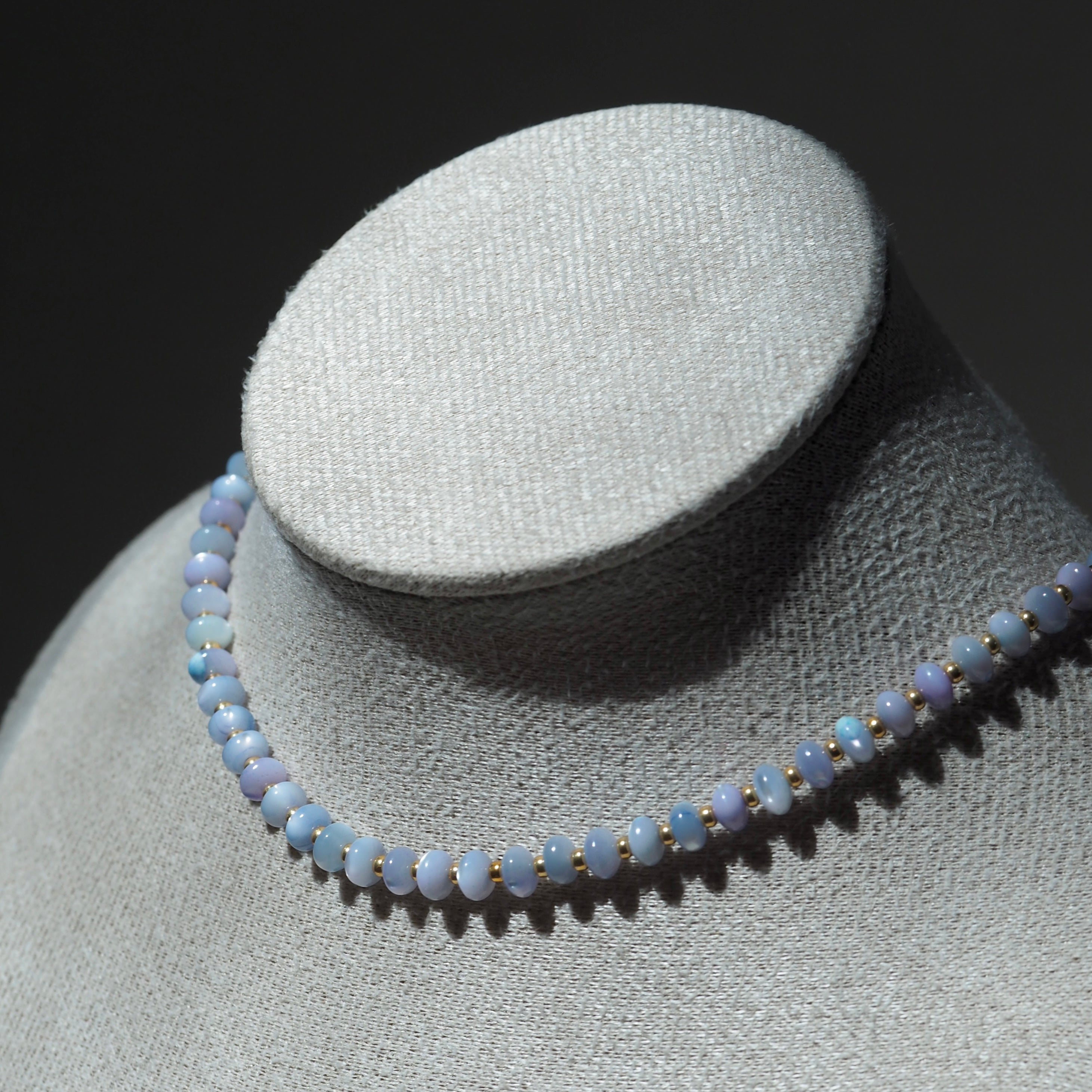 Dreamtide Tide blue violet iridescent glass bead choker necklace, handcrafted in BC Canada