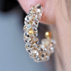 The Prism Hoops – styled on ear, handcrafted glass bead hoops BC Canada
