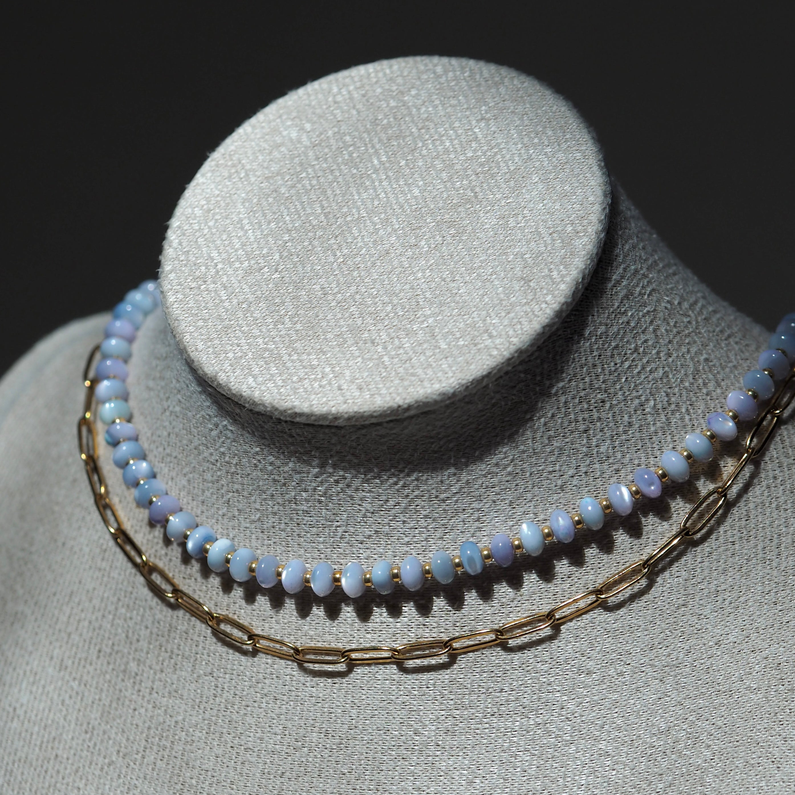 Dreamtide Tide blue glass bead choker layered styling, minimalist necklace stack handcrafted Canada