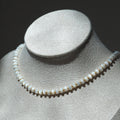 Dreamtide Shore white iridescent glass bead choker necklace, handcrafted in BC Canada